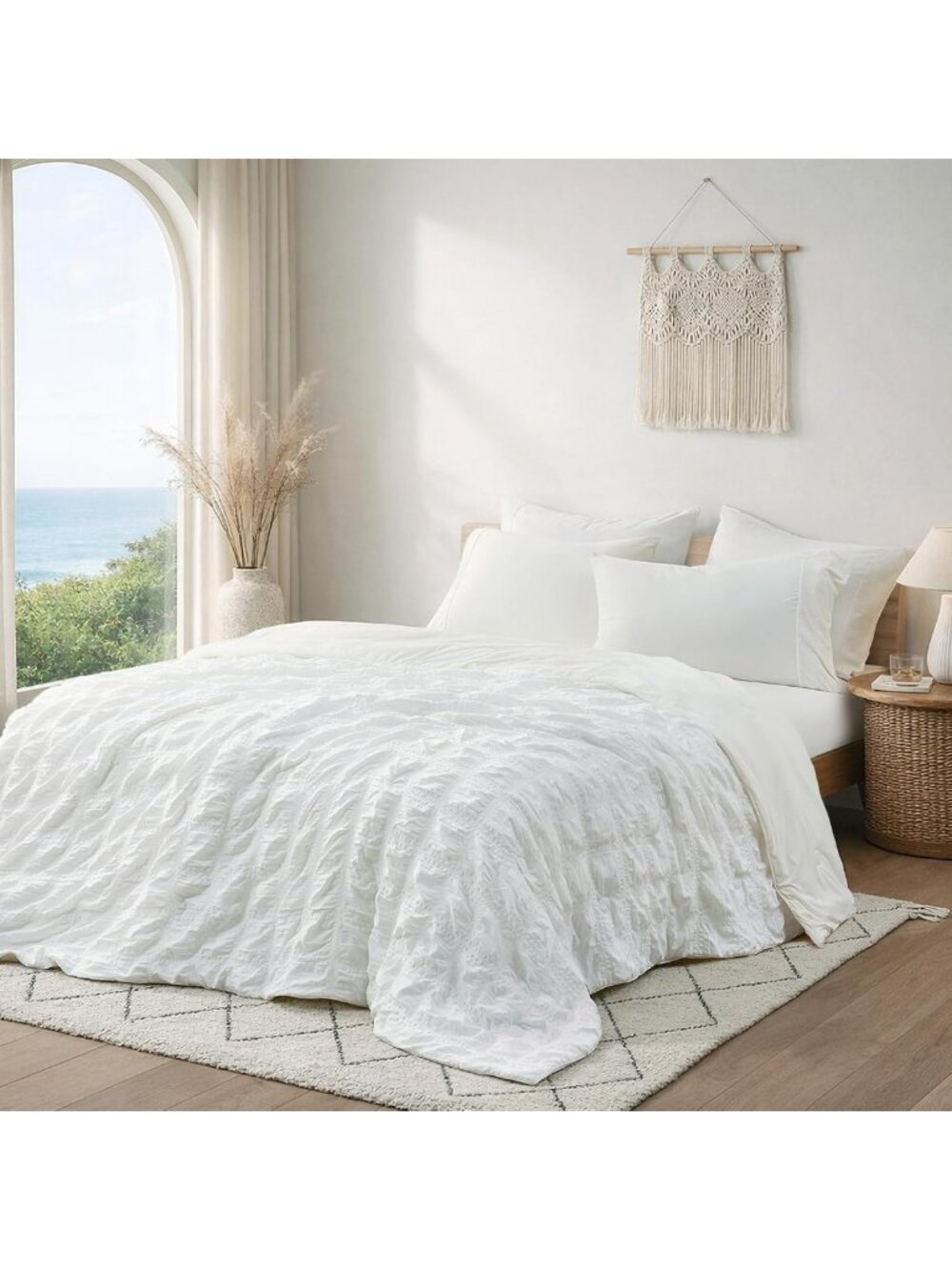 Lightweight Cooling Comforter King Size - Breathable Seersucker Plaid Quilt for